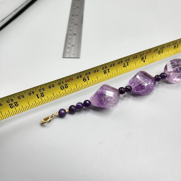 Purple Amethyst Chunky Bead Necklace Large Stones Strung Gold Tone Clasp - Picture 7 of 9